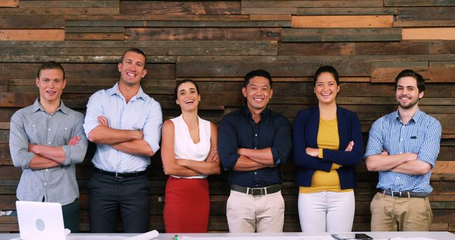 Smiling Multi-Ethnic Team Standing Together in Urban Office - Download Free Stock Images Pikwizard.com