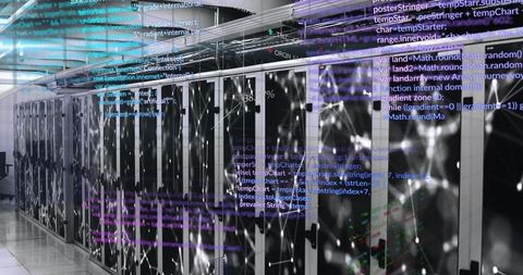 Data Code Unveiling Over Sleek Server Racks in Data Center - Download Free Stock Images Pikwizard.com