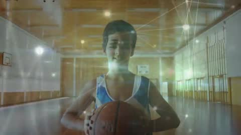 Young Athlete Analyzing Skills with Futuristic Technology in Gym