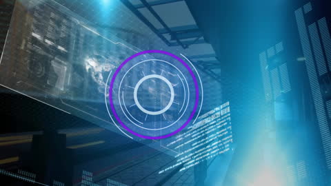 Futuristic Digital Interface in Warehouse Animation