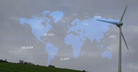 Global Sustainability Concepts with Wind Turbine and World Map
