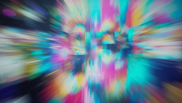 Vibrant Neon Pixelated Blur: Futuristic Energetic Motion Display