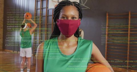 Student Athletes Wearing Masks in School Gymnasium Session