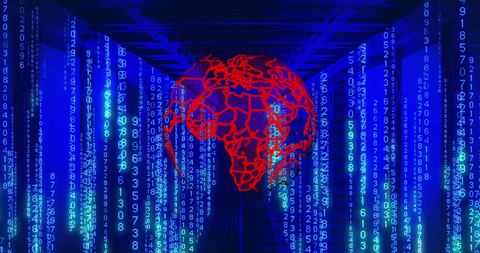 Digital Globe with Binary Code Projected Over Data Servers - Download Free Stock Images Pikwizard.com