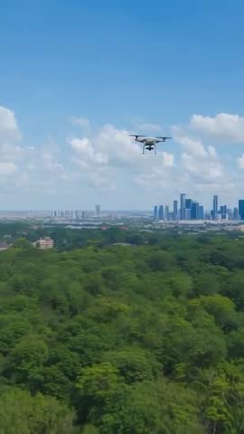 Drone Approaching Skyline Over Lush Forest Vertical Aerial Footage Hovering Toward Camera