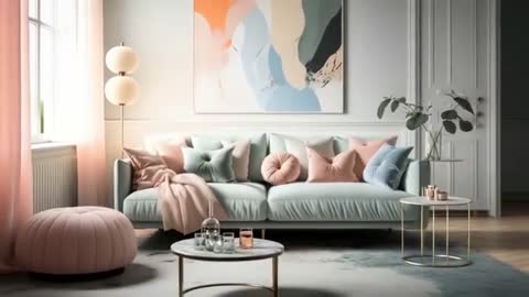 Elegant Pastel Living Room with Comfortable Sofa and Minimalist Style