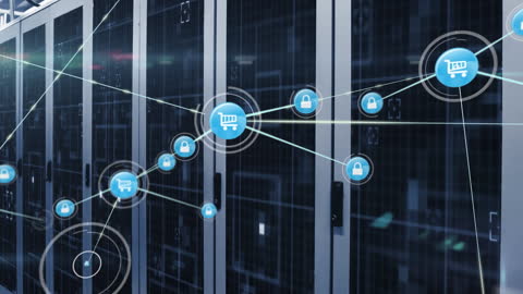 Digital Network Connection with Icons Over Data Servers