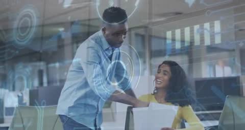 Business Professionals Engaging with Futuristic Data Interface