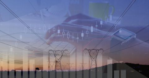Business Analysis with Digital Graphs over Power Lines at Sunset - Download Free Stock Images Pikwizard.com