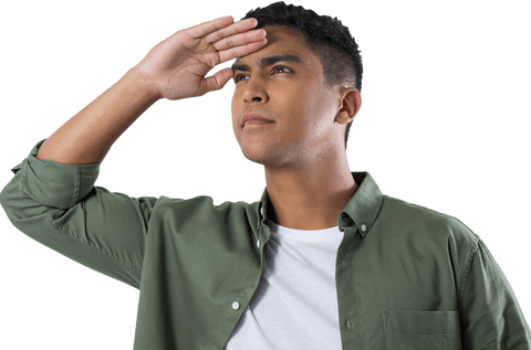 Man Looking Ahead and Shielding Eyes on Transparent Background - Download Free Stock Videos Pikwizard.com