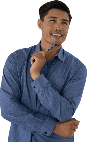Transparent Thoughtful Businessman Pondering Strategy with Pen - Download Free Stock Videos Pikwizard.com