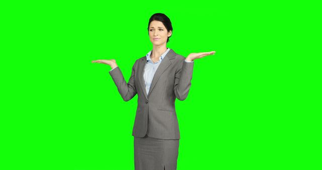 Professional Woman in Gray Suit Shrugging with Green Screen Background - Download Free Stock Images Pikwizard.com