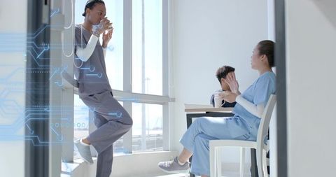 Healthcare Professionals Relaxing in Modern Clinic