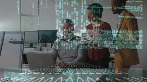 Diverse Business Team Collaborating Amid Digital Data