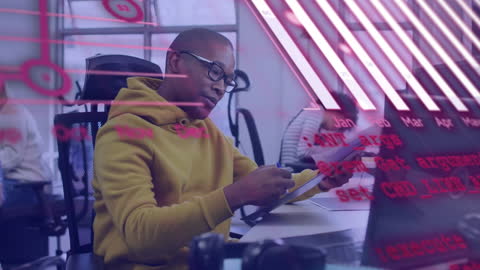 Focused Business Professional Analyzing Data with Digital Overlay