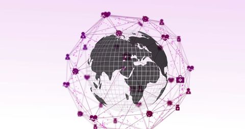 Digital Globe with Medical Network Icons and Tech Overlay