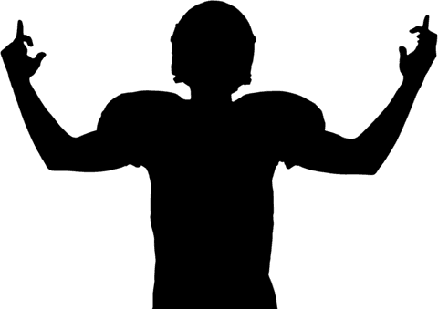 Triumphant football player celebrating touchdown with transparent background