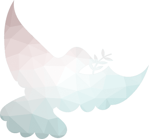Translucent glass dove with olive branch on transparent background