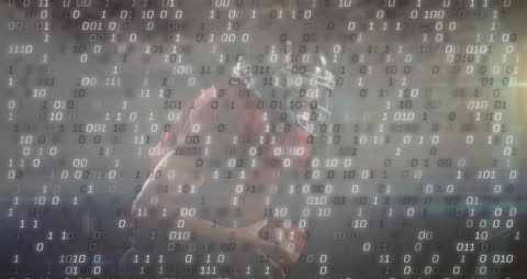 Football Player with Binary Code Overlay Technology Idea