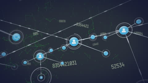 Digital Network of Connected Icons with Data Flow