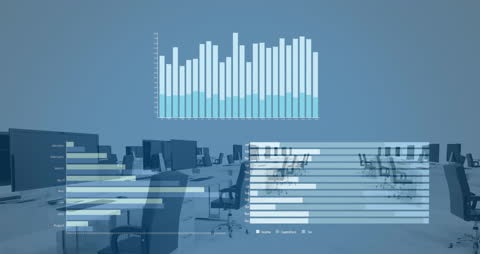 Digital Data Processing Animation Over Office Workspace