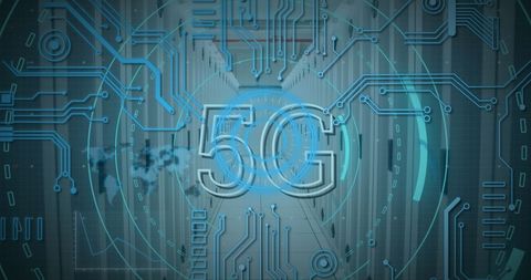 5G Technology Overlaid on Digital Server Room Background - Download Free Stock Images Pikwizard.com