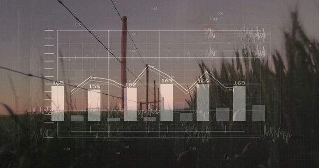 Graph Overlay with Countryside Dawn in Bright Sky Nature Bet