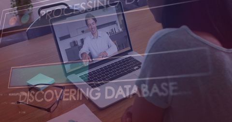 virtual business meeting with data processing overlay - Download Free Stock Images Pikwizard.com