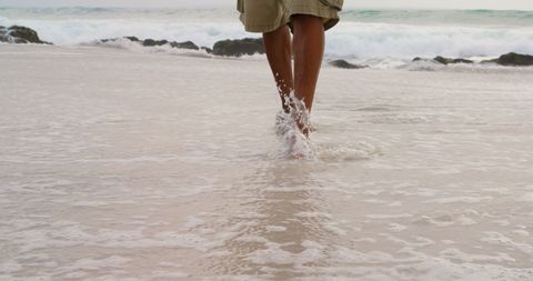 Barefoot Walk on Serene Beach with Gentle Waves