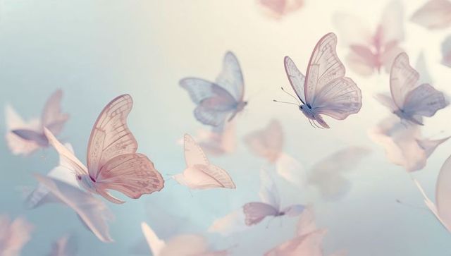 Dreamlike pastel butterflies fluttering in soft light for serene design and wellness