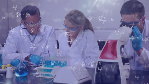 Diverse Scientists in Laboratory Analyzing Research Data with Equations