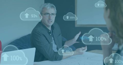 Businessman Engaging with Cloud Data and Digital Technology Overlay