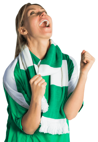 Excited Female Fan Cheering with Scarf Sports Celebration Transparent