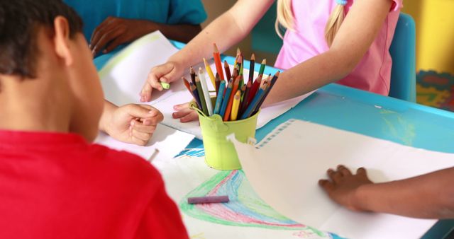 Children Drawing with Colored Pencils - Download Free Stock Images Pikwizard.com