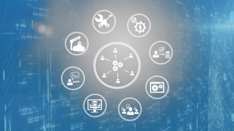 Global Networking and Business Technology Icons on Abstract Background