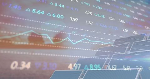 Financial Data and Graphs Overlay on Solar Panels