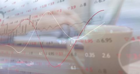 Digital financial analysis with laptop and chart overlay