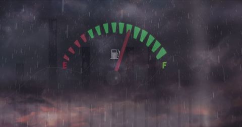 Rainy sky with speedometer displaying data