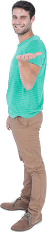 Smiling man in green shirt presenting transparent background
