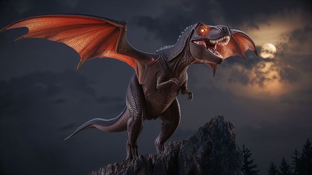 Fiery Dragon Unleashing Power Under Full Moon