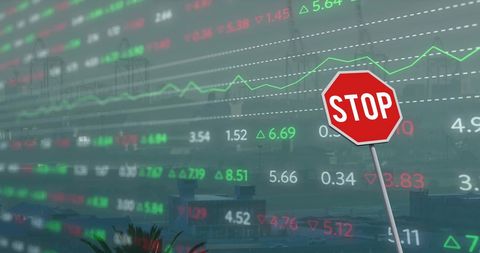 Stock Market Stop Sign Symbolizing Economic Caution