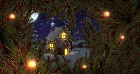 Cozy Winter Cabin Framed by Festive Fir Branches - Download Free Stock Images Pikwizard.com