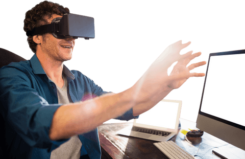 man engaging with virtual reality headset in transparent visor - Download Free Stock Videos Pikwizard.com