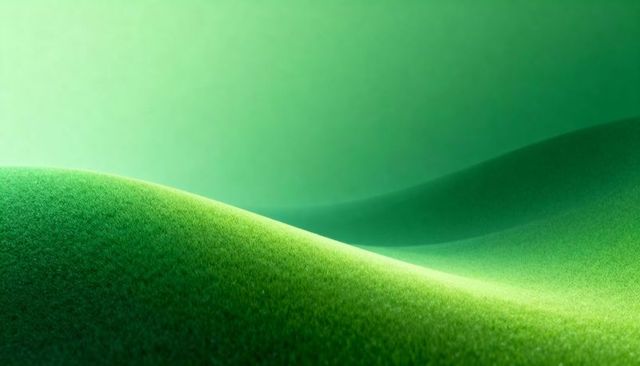 Verdant rolling grass hills with soft curves and textured green gradient minimal background