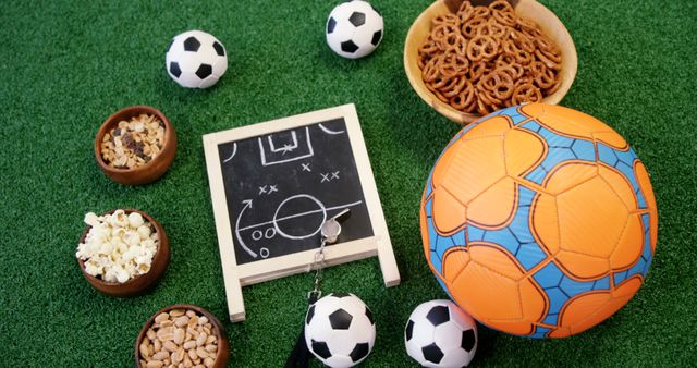 Soccer Game Snacks and Strategy Board Displayed on Artificial Turf - Download Free Stock Images Pikwizard.com