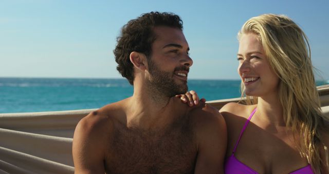 Smiling Couple Relaxing on Hammock by Beach - Download Free Stock Images Pikwizard.com