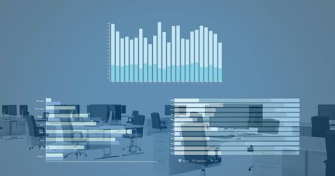 Office Computers Displaying Business Charts in Empty Workspace - Download Free Stock Images Pikwizard.com