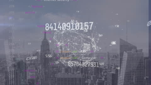 Data Processing Animation Over Urban Skyline