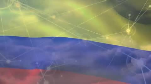 Colombian Flag with Digital Network Overlay Representing Innovation