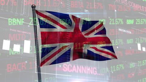 UK Flag with Stock Market Data Visual Animation